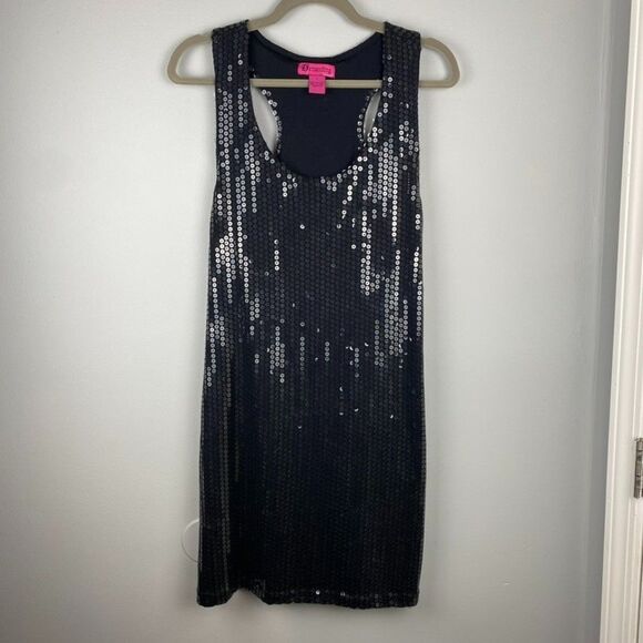 Y2K Black Sequin Mini Dress - Demanding by Say What? Size L - Picture 1 of 5